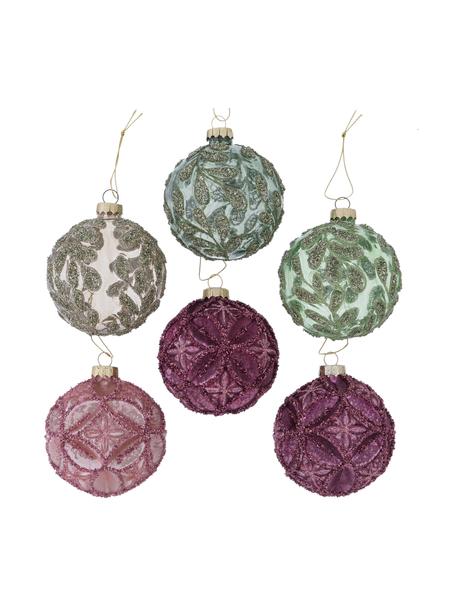 Boules de Noël Arian, 12 élém., Verre, laqué, Tons roses et verts, Ø 8 x haut. 8 cm