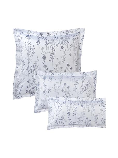 Taie d'oreiller à imprimé floral avec ourlet Jacquard Hurley, Tons bleus, larg. 50 x long. 70 cm