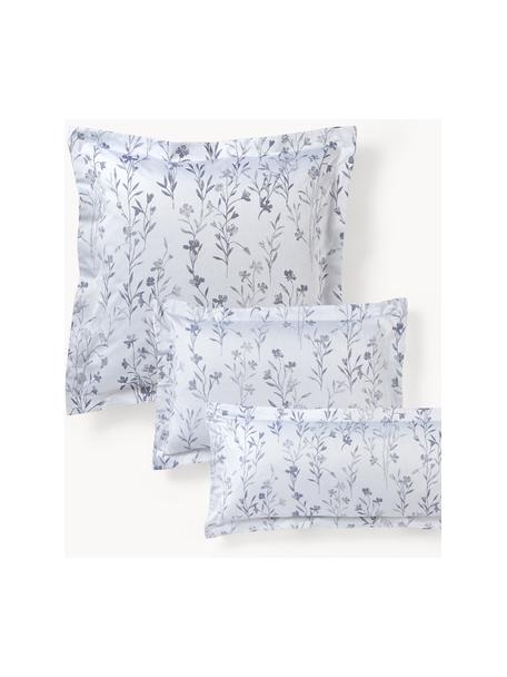 Taie d'oreiller en satin de coton motif jacquard Hurley, Bleu ciel, bleu, larg. 50 x long. 70 cm