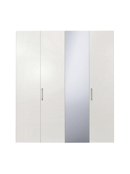 Draaideurkast Madison 4-deurs met spiegeldeur, inclusief montageservice, Frame: panelen op houtbasis, gel, Wit, met spiegeldeur, 202 x 230 cm