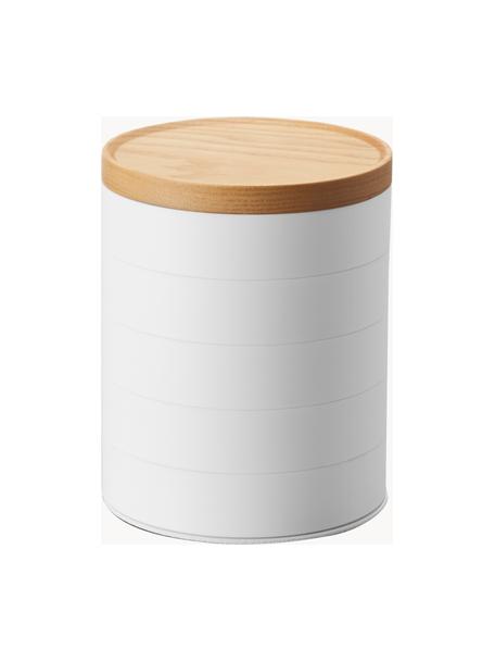 Portagioie con coperchio in legno Tosca, 5 scomparti, Coperchio: legno, Bianco, legno chiaro, Ø 10 x Alt. 13 cm