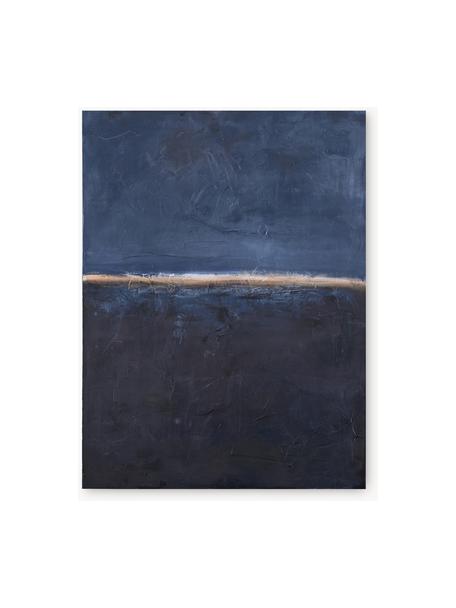 Handbeschilderde canvasdoek Edge Blue, Blauwtinten, B 88 x H 118 cm