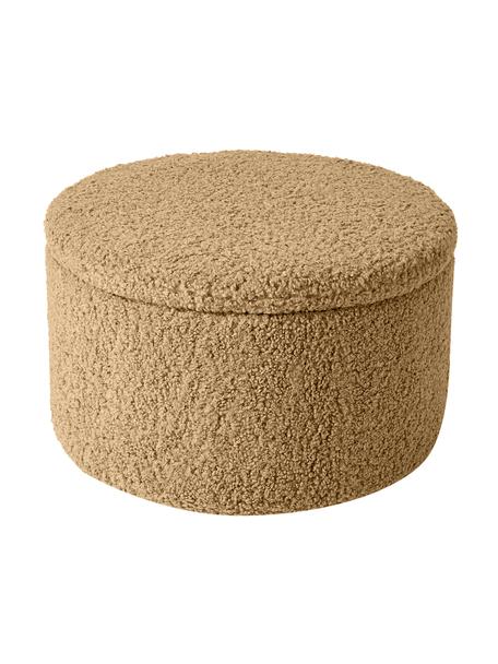 Plyšová XL taburetka s úložným priestorom Alida, Hnedá, Ø 70 x V 42 cm