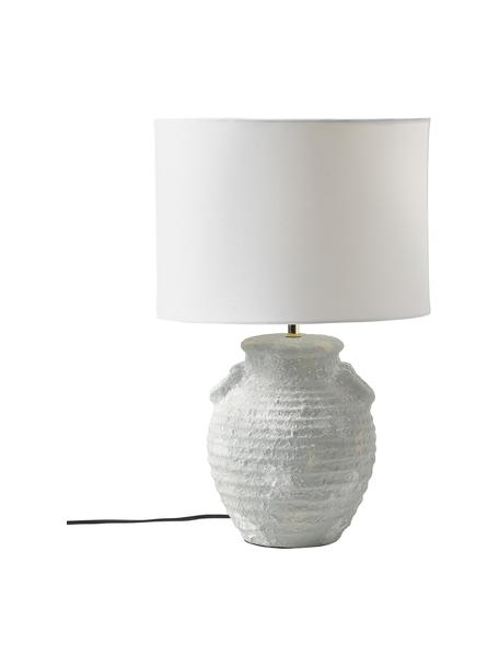 Lámpara de mesa grande de cerámica Tiva, Pantalla: tela (100% poliéster), Cable: plástico, Blanco, gris claro, Ø 35 x Al 55 cm