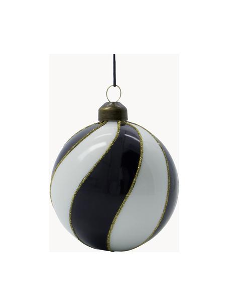 Boules de Noël peintes à la main Coil, 4 pièces, Verre, Noir, crème, Ø 8 cm