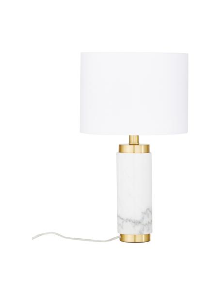 Lampa stołowa z marmurową podstawą w stylu glam Miranda, Biały, odcienie mosiądzu, Ø 28 x W 48 cm