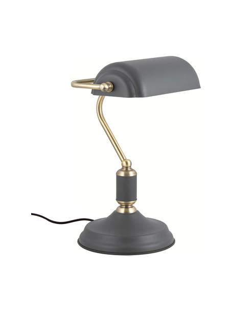 Kleine Retro-Schreibtischlampe Bank aus Metall, Lampenschirm: Metall, beschichtet, Anthrazit, Messingfarben, B 27 x H 34 cm