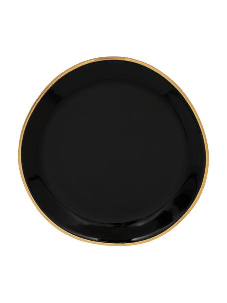 Sous-tasse noire avec bord doré Good Morning Ø 9 cm, 2 pièces, Grès cérame, Noir, couleur dorée, Ø 9 cm