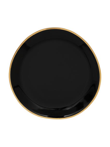 Platitos Good Morning, 2 uds., Gres, Negro con borde dorado, Ø 9 cm