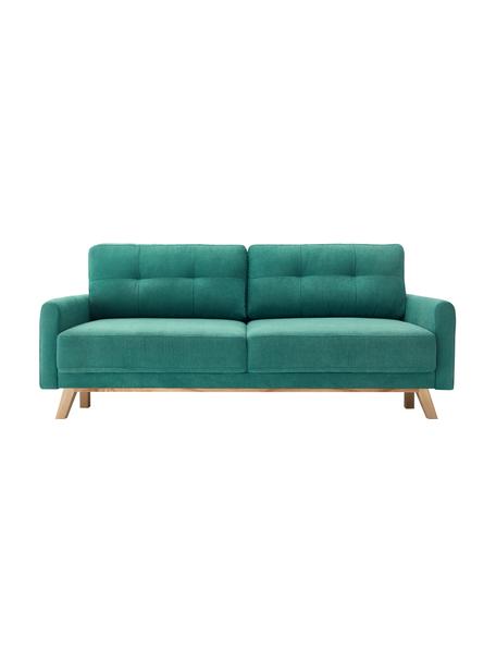 Canapé convertible 3 places en velours avec rangement Balio, Tissu vert émeraude, larg. 216 x prof. 102 cm