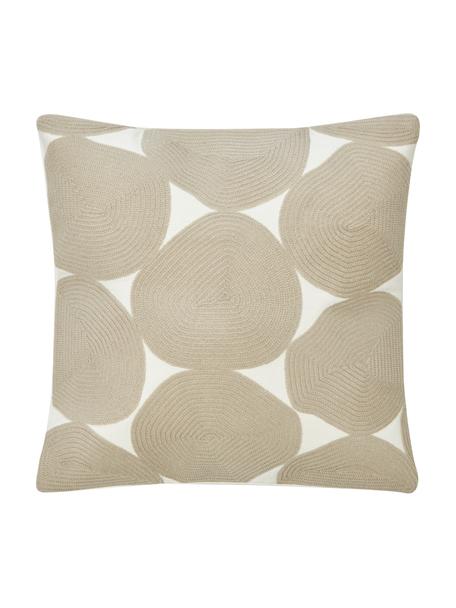 Housse de coussin 45x45 brodée Bardia, Beige, blanc crème, larg. 45 x long. 45 cm