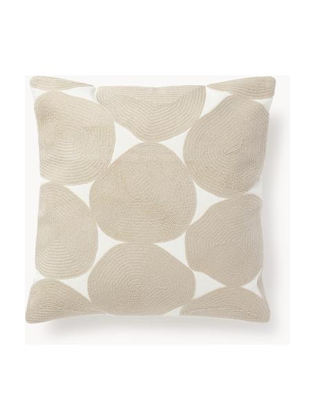 Housse de coussin 45x45 brodée Bardia, Beige, blanc cassé, larg. 45 x long. 45 cm