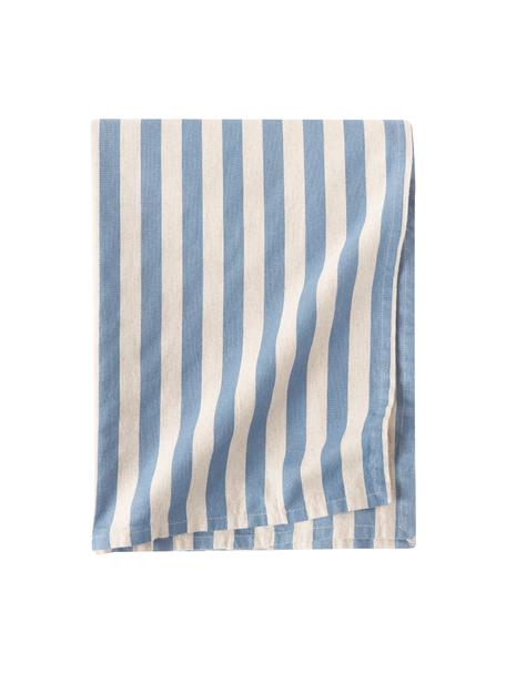 Mantel de algodón a rayas Alodie, 85% algodón con certificado BCI, 15% lino, Blanco, azul, An 140 x Al 250 cm