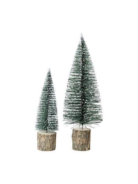 Decoratieve objectenset Greenwood, 2-delig, Voetstuk: bruin, Kerstboom: groen, wit. Voetstuk: bruin, Verschillende formaten
