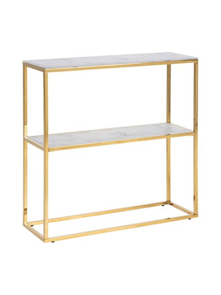 Metalen wandrek Aruba in marmerlook, Tafelblad: glas, Frame: gefolieerd metaal, Wit, gemarmerd, goudkleurig, B 80 x H 81 cm