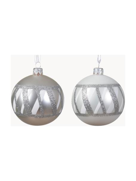 Weihnachtskugeln Karo, 6er-Set, Silberfarben, Weiß, Ø 8 cm