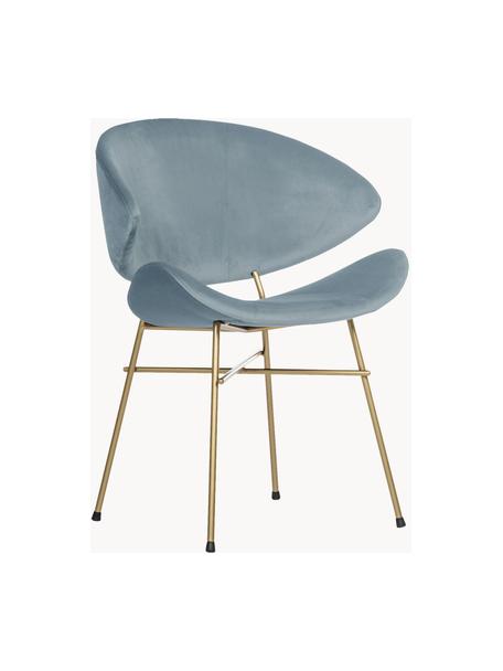 Krzesło tapicerowane z weluru Cheri, Tapicerka: 100% poliester (welur), Stelaż: stal malowana proszkowo, Jasnoniebieski aksamit, odcienie mosiądzu, S 57 x G 55 cm