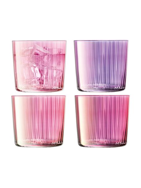 Mondgeblazen waterglazen Gems met groefreliëf, 4-delig, Mondgeblazen glas, Roze- en lilatinten, Ø 8 x H 7 cm