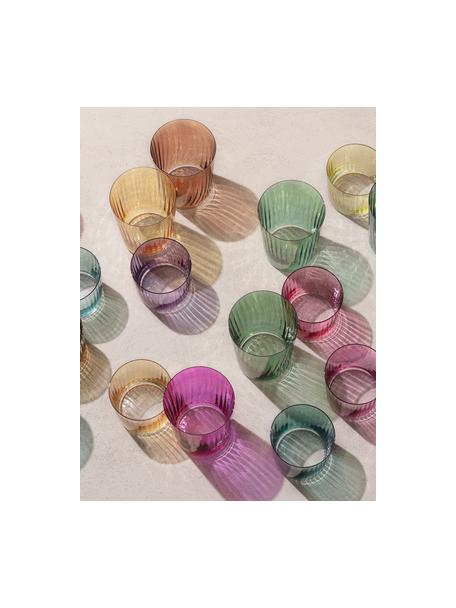 Vasos de colores con relieve de vidrio soplado artesanalmente Gemas, 4 uds., Vidrio soplado artesanalmente, Tonos rosas y lilas, Ø 8 x Al 7 cm
