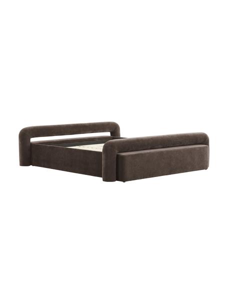 Letto imbottito Komoro, Rivestimento: poliestere (tessuto strut, Tessuto marrone scuro, Larg. 160 x Lung. 200 cm