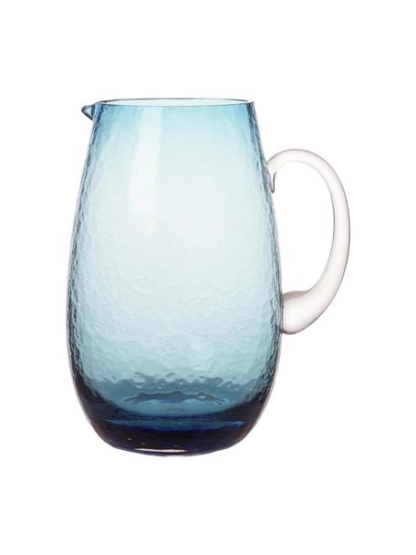 Veľký ručne fúkaný džbán s tepaným povrchom Hammered, 2 l, Fúkané sklo, Modrá, priehľadná, Ø 14 x V 22 cm, 2 D