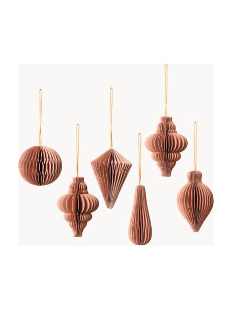 Weihnachtsbaumanhänger Julet, 6er-Set, Papierstoff, Puderrosa, Ø 5 x H 7 cm