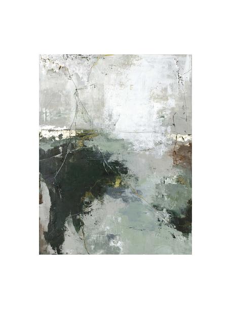 Stampa su tela dipinta a mano Freja Green Gate, Immagine: vernice acrilica Daler Ro, Tonalità verde, tonalità beige, Larg. 90 x Alt. 120 cm