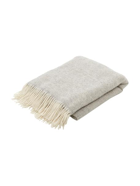 Plaid laine gris clair à franges Tirol-Mona, Gris clair, larg. 140 x long. 200 cm
