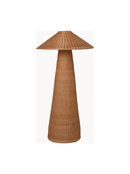 Kleine Stehlampe Dou aus Rattan, handgefertigt, Braun, H 131 cm