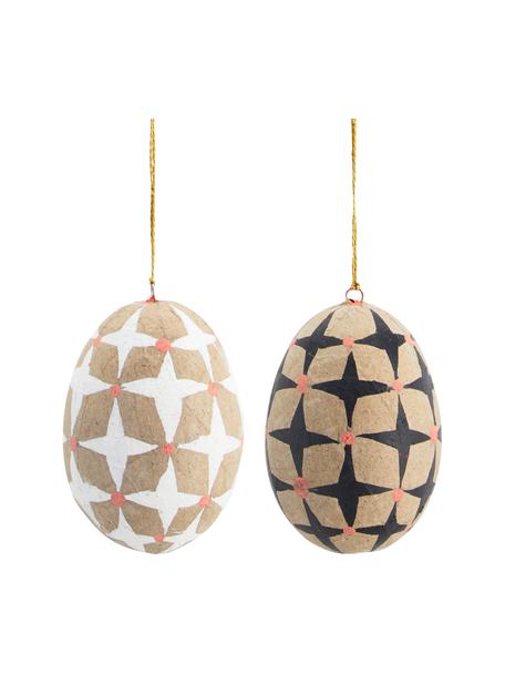 Ciondolo decorativo dipinto a mano Uova di Pasqua 2 pz, Cinturino: plastica, Beige, bianco, nero, rosso, dorato, Ø 5 x Alt. 7 cm