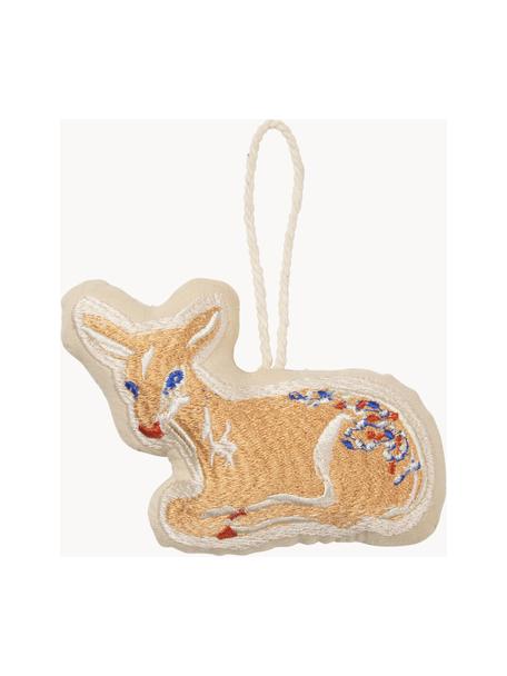 Bestickte Stoff-Baumanhänger Baby Deer, 2 Stück, Baumwolle, Beigetöne, Mehrfarbig, B 11 x H 7 cm