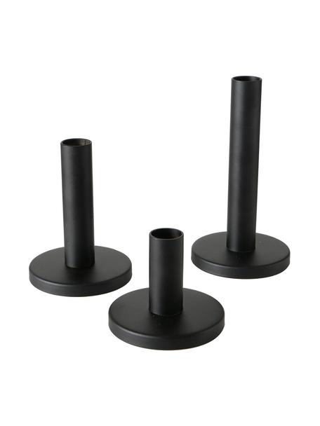 Kandelaarset Malko, 3-delig, Gecoat metaal, Zwart, Set met verschillende formaten