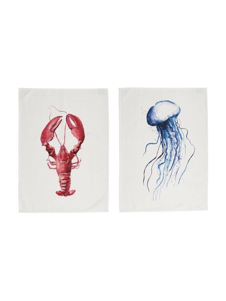 Theedoeken Ocean, 2 stuks, 100% katoen, Wit, rood, blauw, B 50 x L 70 cm