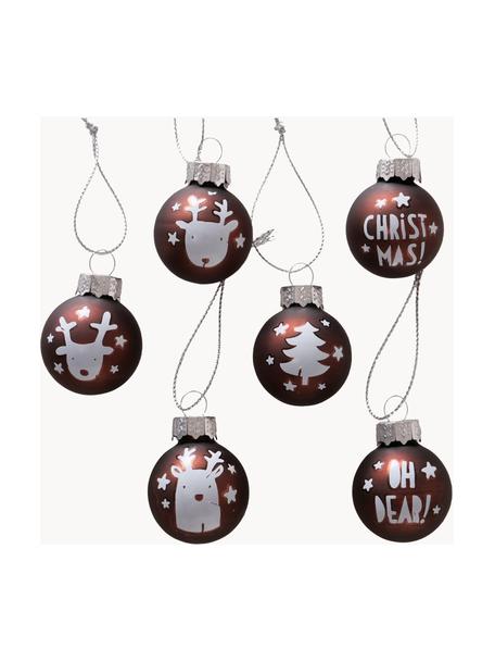 Handgefertigte Weihnachtskugeln Oh Dear, 12er-Set, Braun, Weiß, Silberfarben, Ø 3 x H 3 cm