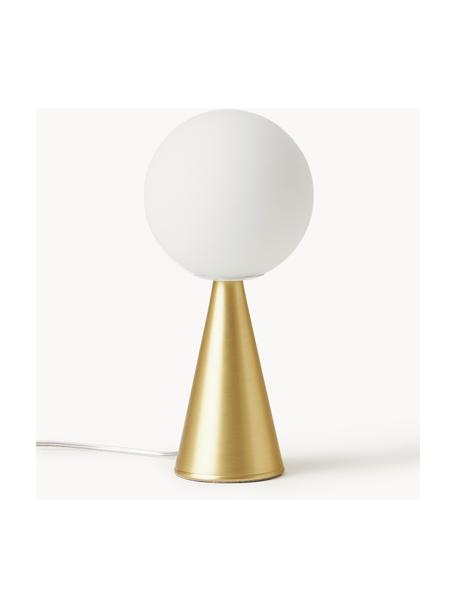 Petite lampe à poser artisanale Bilia, Blanc, laiton, Ø 12 x haut. 26 cm