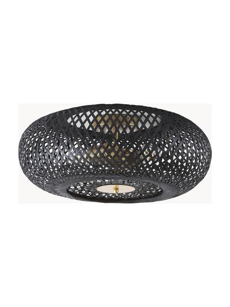Design Deckenleuchte Evelyn aus Bambus, Lampenschirm: Bambus, Baldachin: Metall, pulverbeschichtet, Dekor: Metall, pulverbeschichtet, Schwarz, Goldfarben, Ø 50 x H 20 cm