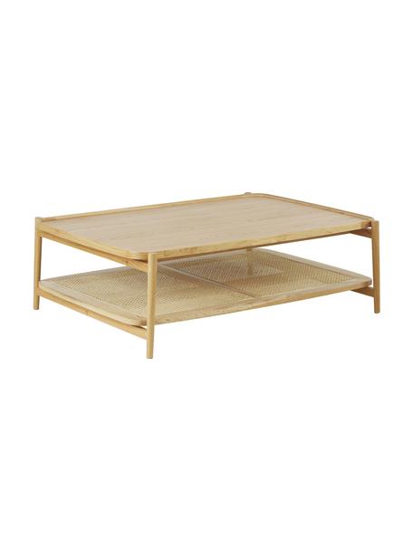 Tavolino da salotto in legno di quercia con intreccio viennese Libby, Ripiano: rattan, Struttura: legno massiccio di querci, Legno di quercia, Larg. 110 x Alt. 35 cm