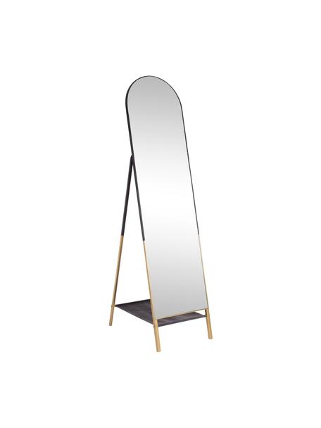 Stojící zrcadlo s kovovým rámem Flix, Černá, zlatá, Š 42 cm, V 170 cm