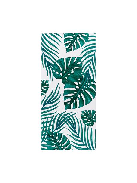 Fouta de plage imprimé tropical Jungle, 55 % polyester, 45 % coton très léger grammage, 340 g/m², Blanc, vert, larg. 70 x long. 150 cm
