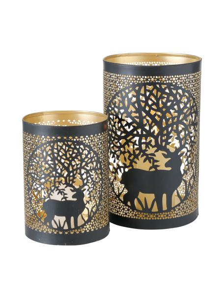 Windlichter-Set Tarnuza, 2-tlg., Aluminium, Schwarz, Goldfarben, Set mit verschiedenen Größen