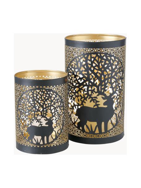 Windlichtenset Tarnuza, 2-delig, Aluminium, Zwart, goudkleurig, Set met verschillende formaten