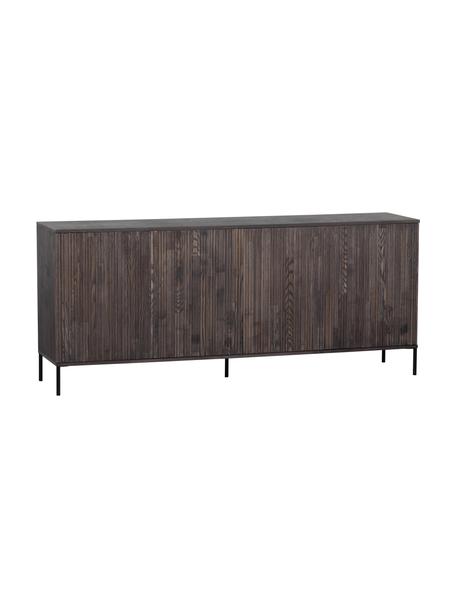 Dressoir Avourio met geribde voorzijde van essenhout, 4 deuren, Frame: essenhout, FSC-gecertific, Poten: gecoat metaal, Essenhout, B 200 cm x H 85 cm