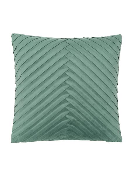 Federa arredo strutturata in velluto verde scuro Lucie, 100% velluto (poliestere), Verde scuro, Larg. 45 x Lung. 45 cm