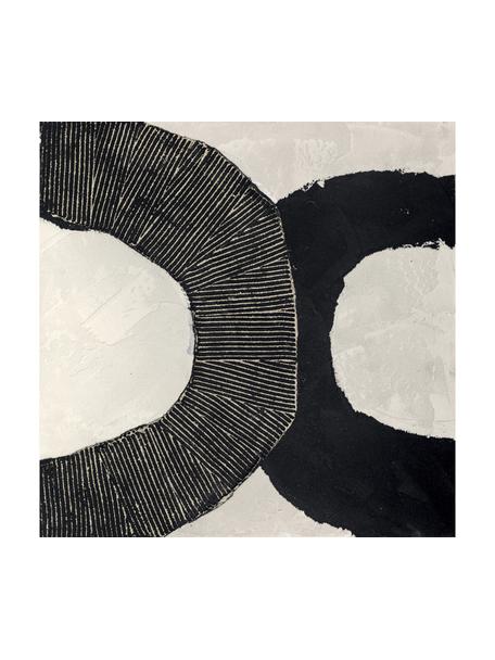 Handgemaltes Leinwandbild Black Circles, Schwarz, Hellbeige, B 80 x H 80 cm