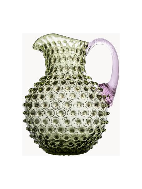 Cruche soufflée à la bouche avec structure cloutée Paris, 2 L, Verre, Vert olive, violet, 2 L