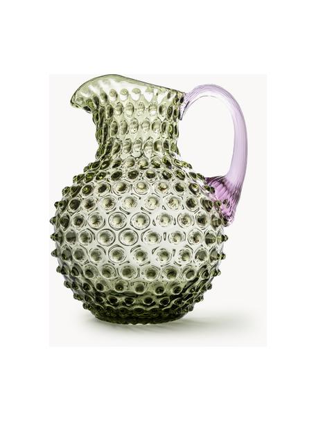 Ručně foukaný džbán Hobnail, 2 l, Foukané sklo, Olivově zelená, fialová, transparentní, 2 l