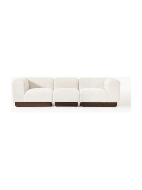 Modulares Sofa Natalie (3-Sitzer) aus Teddy-Bouclé, Bezug: Teddy-Bouclé (100 % Polye, Gestell: mitteldichte Holzfaserpla, Sockel: Massives Buchenholz, lack, Teddy-Bouclé Off White, dunkles Buchenholz, B 283 x T 107 cm