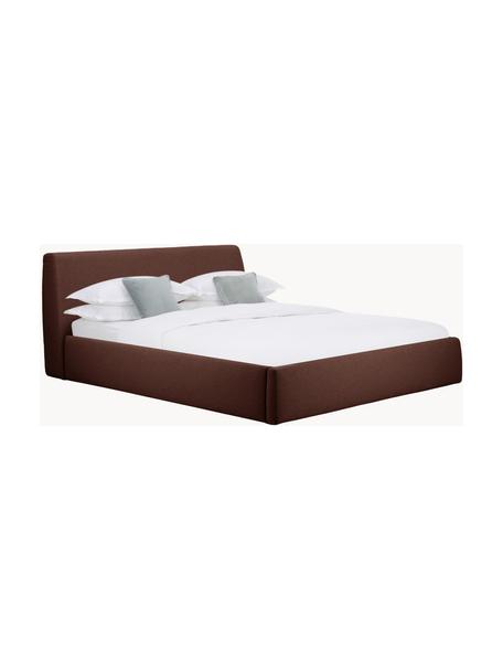 Letto imbottito con contenitore Cloud, Rivestimento: tessuto finemente struttu, Piedini: legno laccato, Tessuto rosso vino, Larg. 140 x Lung. 200 cm