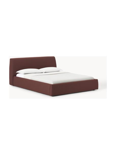 Letto imbottito con contenitore Cloud, Rivestimento: tessuto finemente struttu, Piedini: legno laccato Questo prod, Tessuto rosso vino, Larg. 140 x Lung. 200 cm