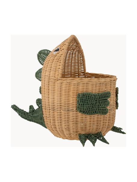 Panier de rangement enfant en rotin Eddi, Rotin, Beige, vert foncé, larg. 57 x haut. 48 cm